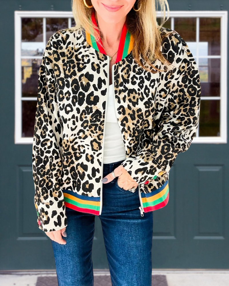 Leopard Striped Zip-Up Jacket