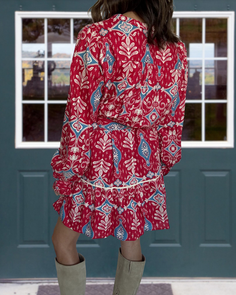 Geometric Floral Button Mini Dress