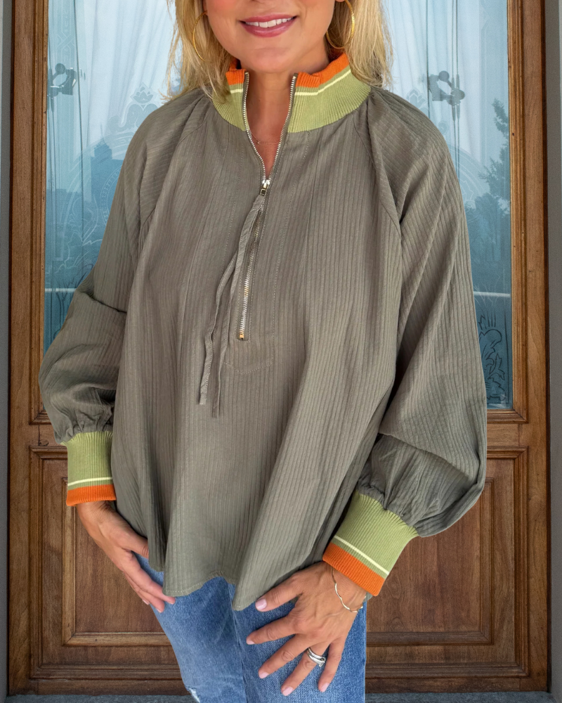 Contrast Corduroy Half-Zip Pullover