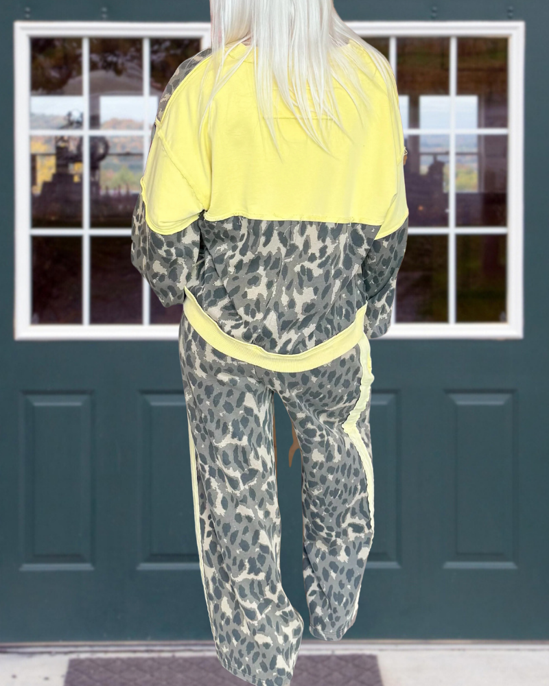 Retro Leopard Print V-Neck Set