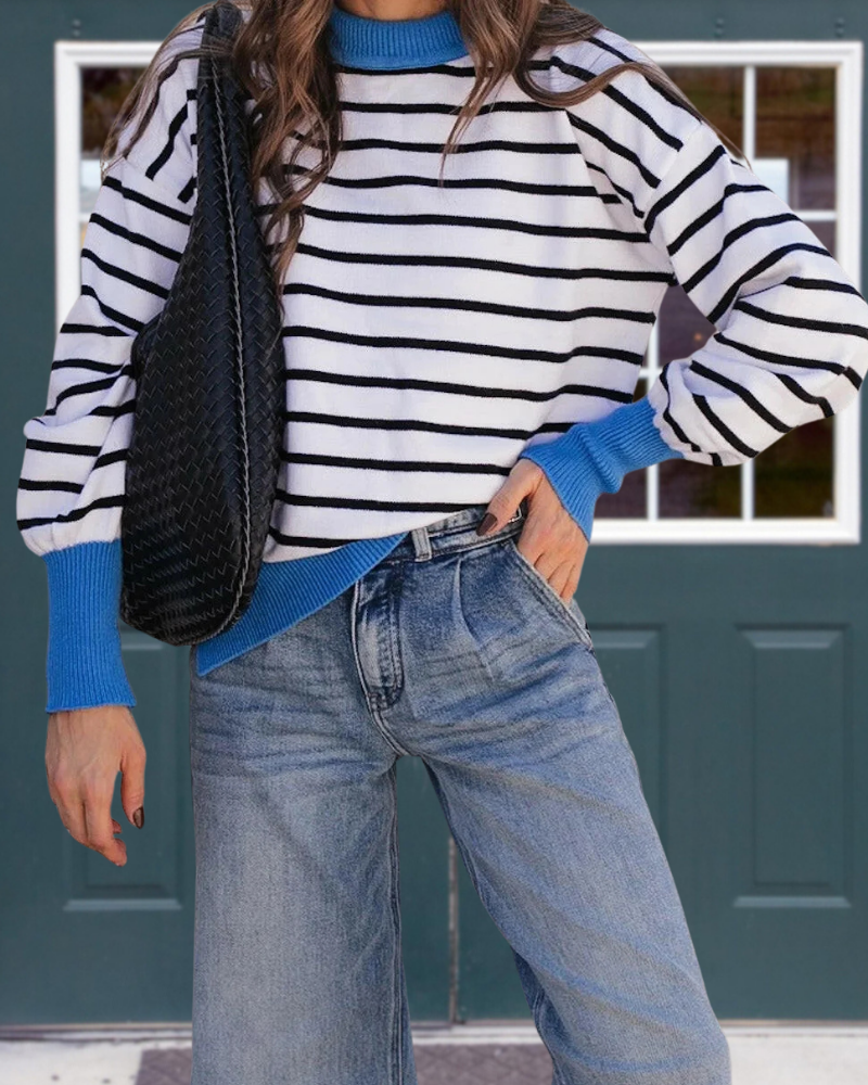 Casual Striped Crewneck Pullover