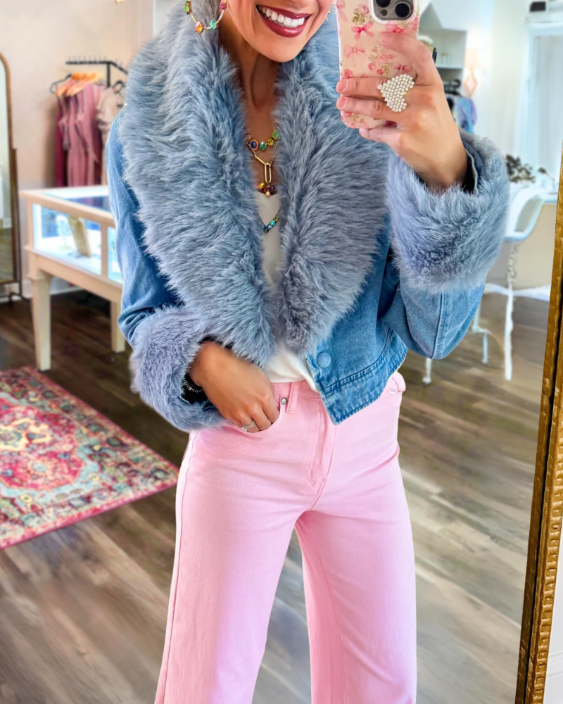 Unique Denim Fur Collar Jacket