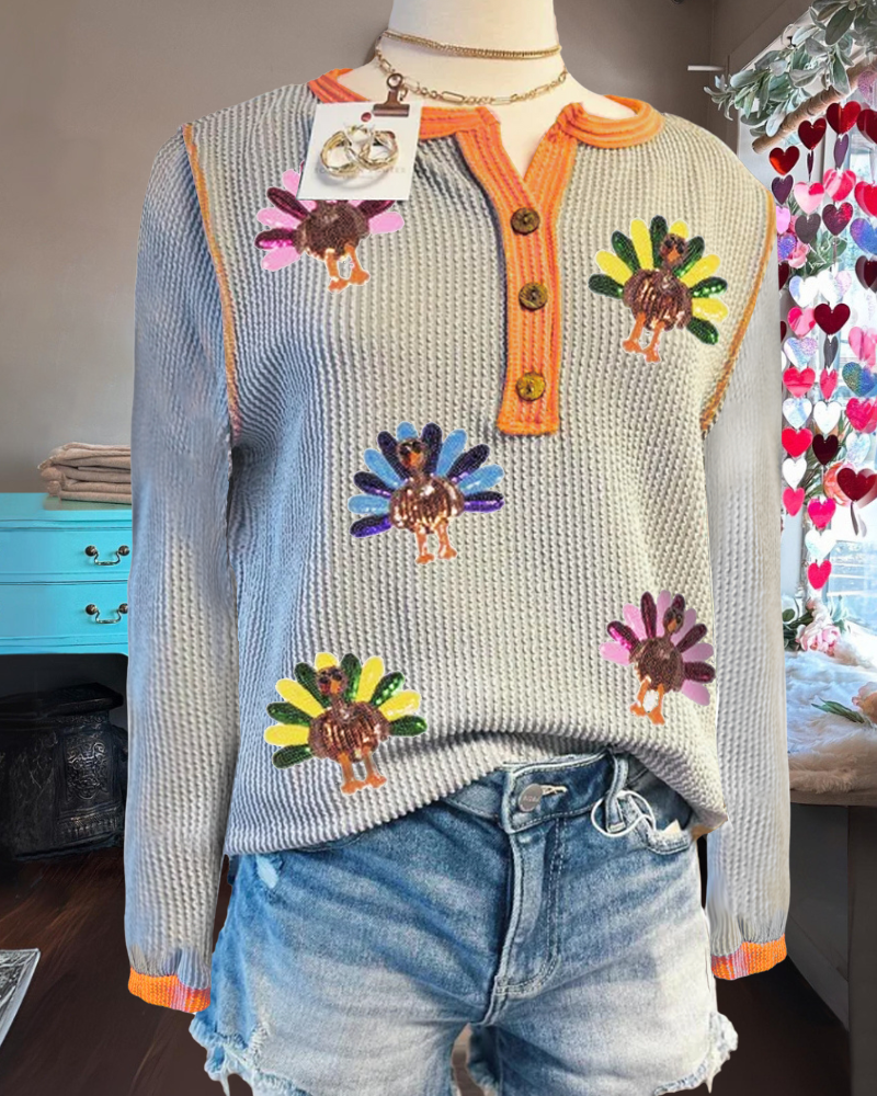 Turkey Sequined Pleated Ribbed Top