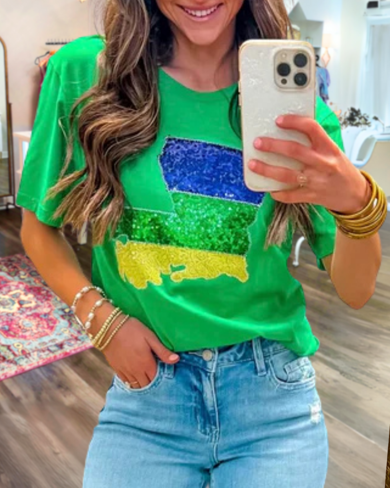 Mardi Gras Embroidered Crewneck Top