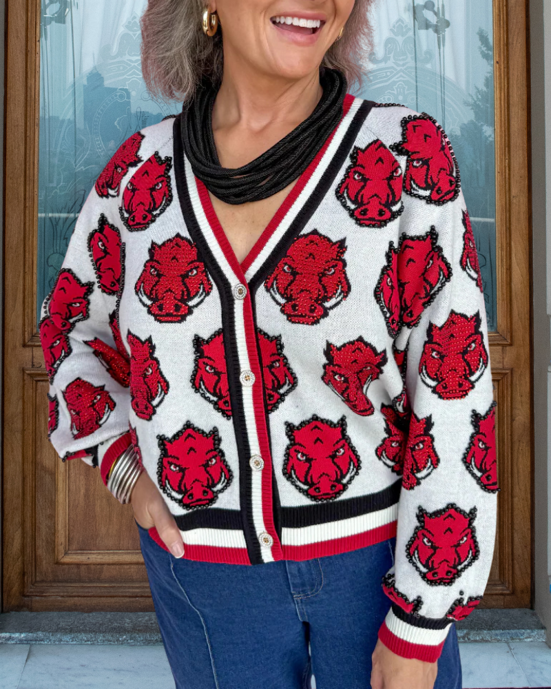 Arkansas Razorbacks Beaded Cardigan