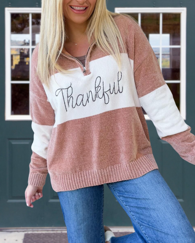 Thankful Striped Half-Zip Sweater