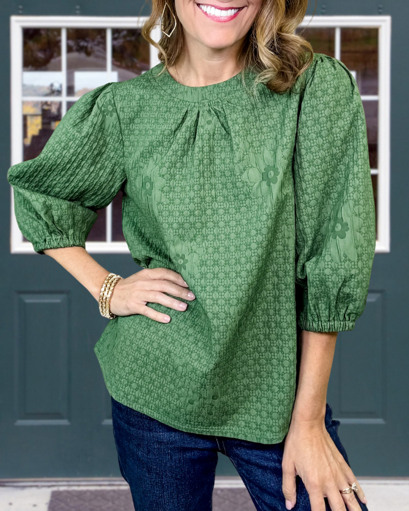 Embossed Floral Crew Neck Top