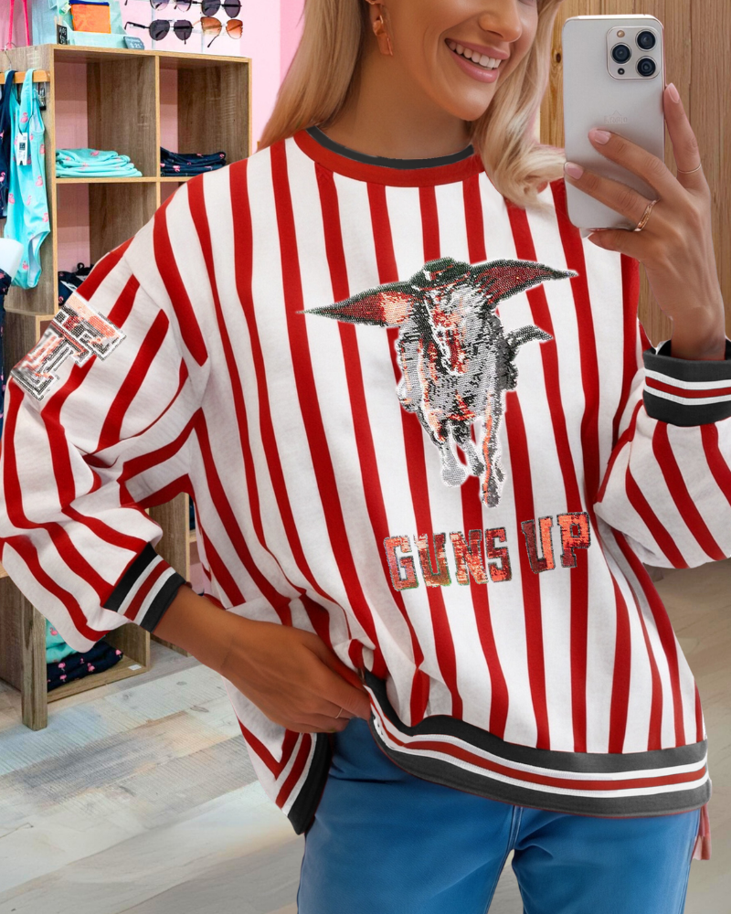 Sequin Texas Tech Stripe Sweatshirt