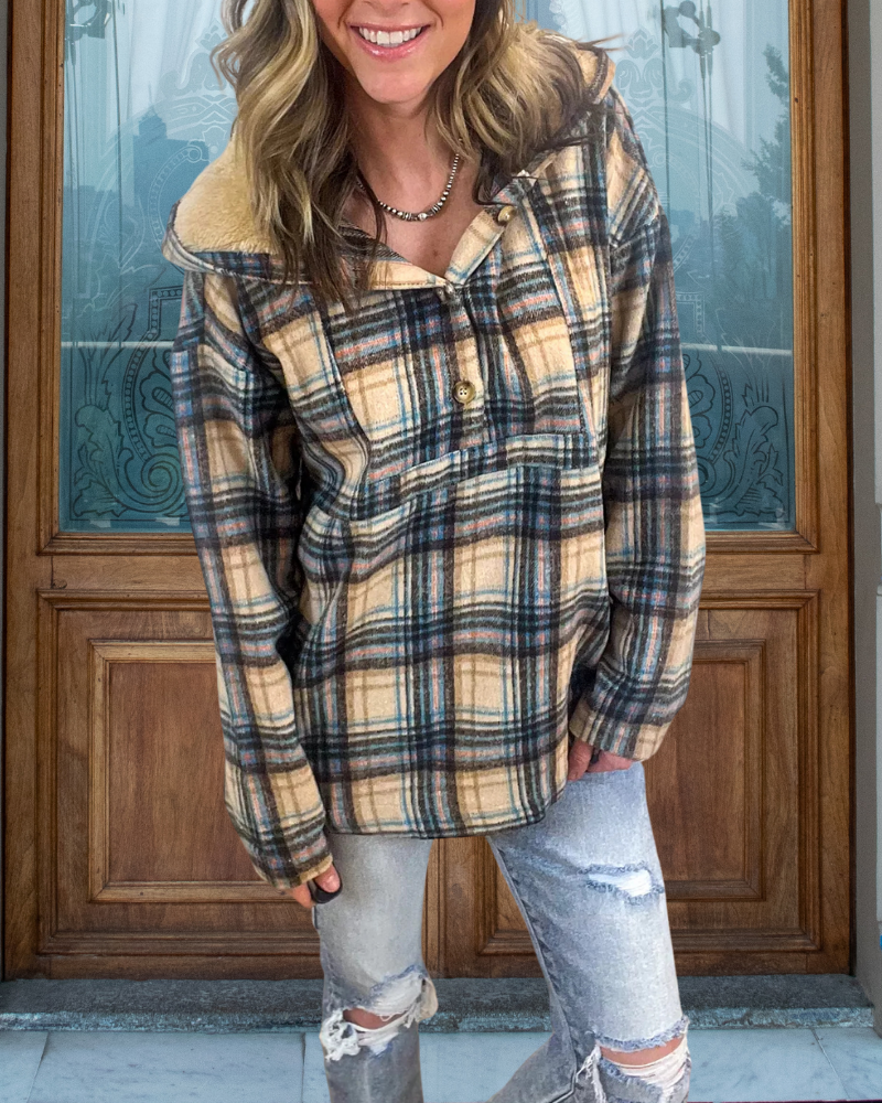 Stylish Plaid Fleece Hoodie