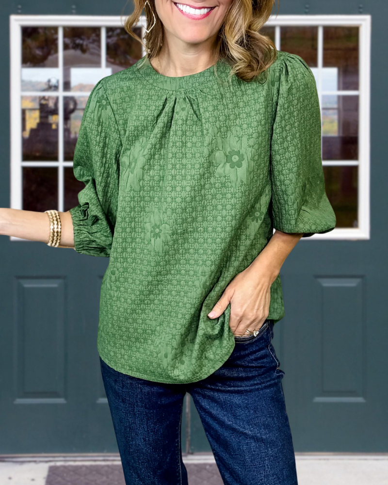 Embossed Floral Crew Neck Top