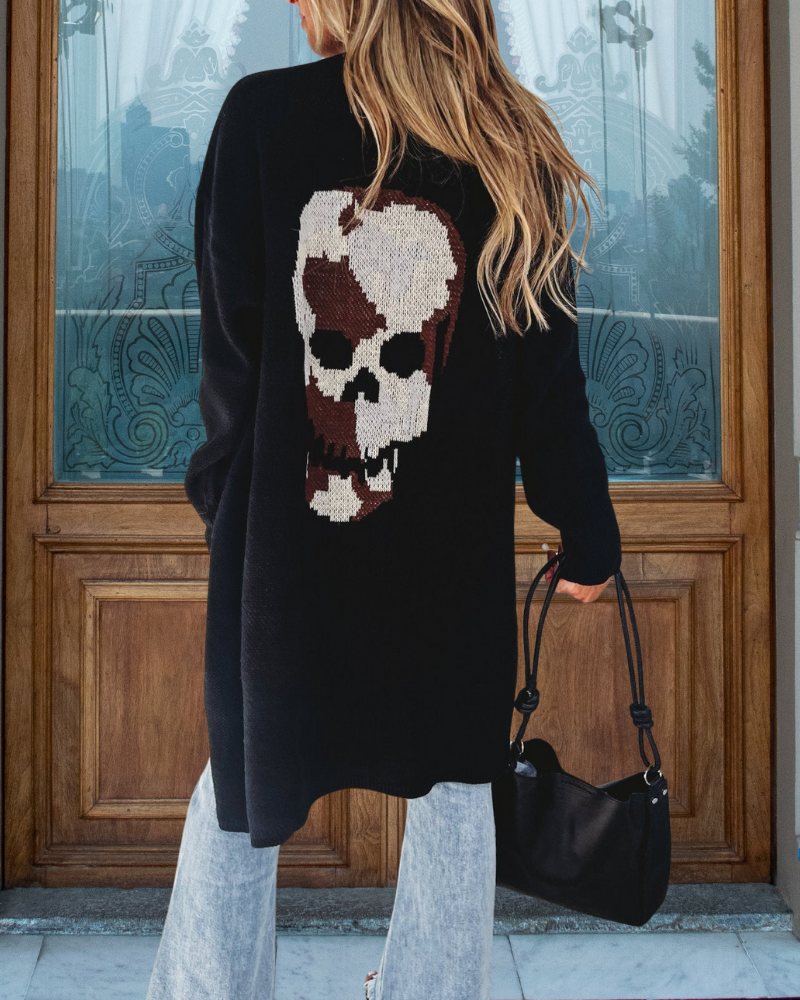 Fun Embroidered Skull Long Cardigan