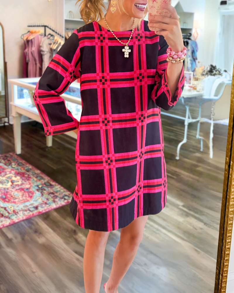 Plaid Satin Crewneck Mini Dress