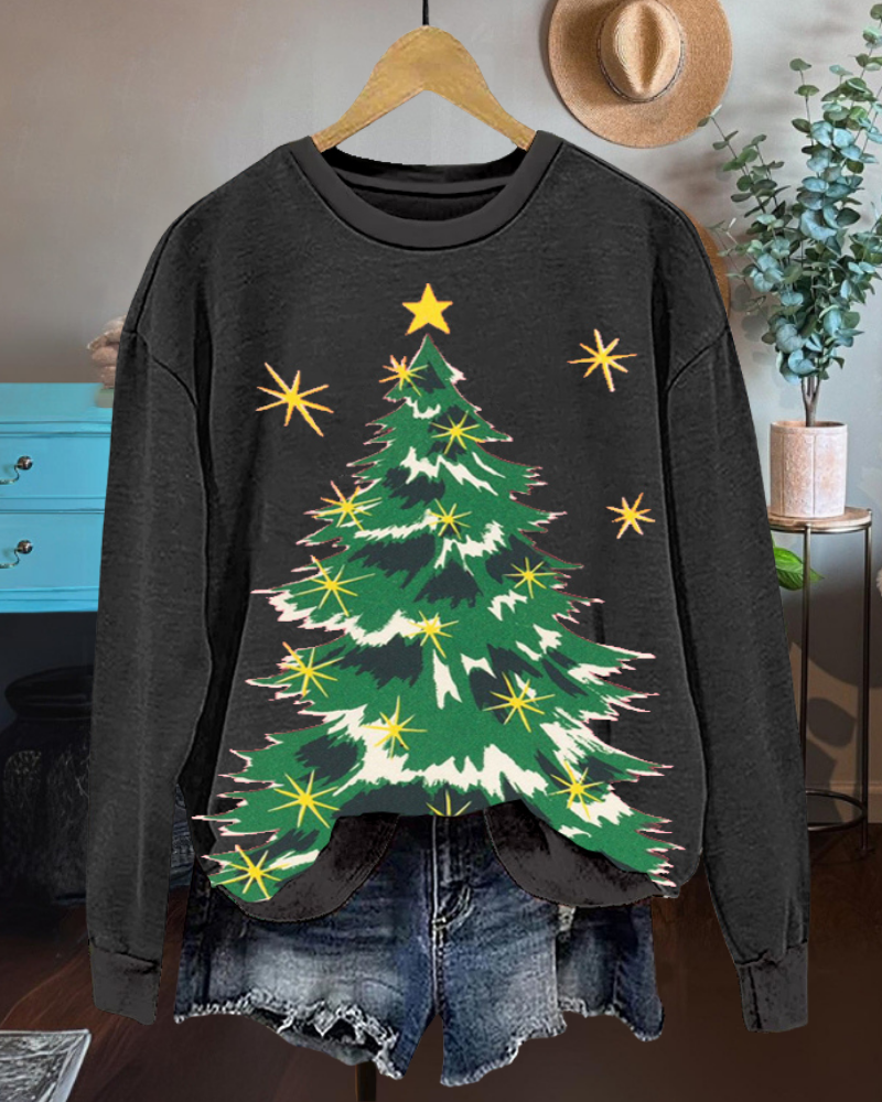 Chic Christmas Tree Print Sweatshirt