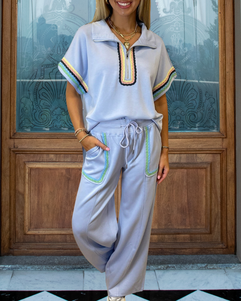 Colorblock Wavy Stripe Trim Set