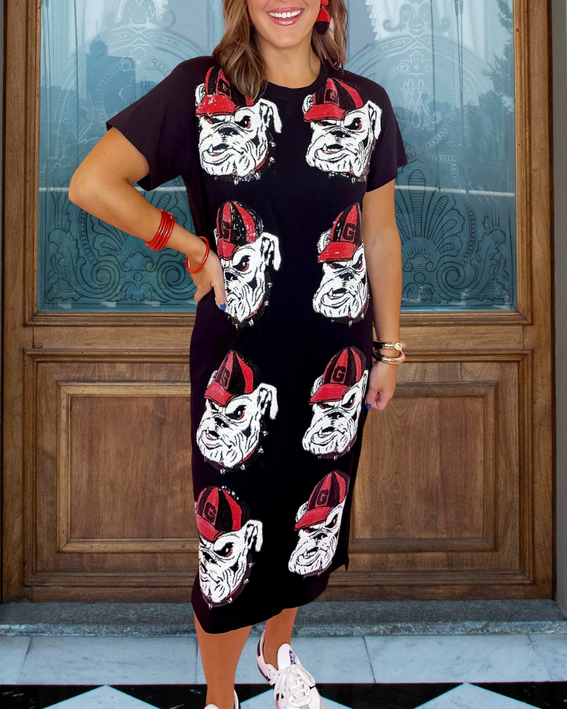 Bulldog Sequined Crewneck Dress