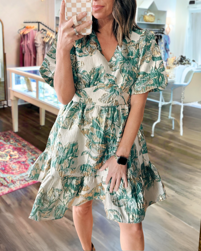 Floral Ruffle V-Neck Mini Dress