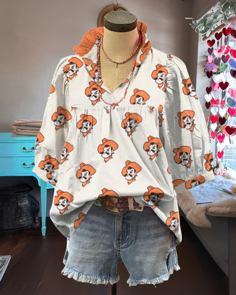 OSU Cowboys Ruffle Satin Top