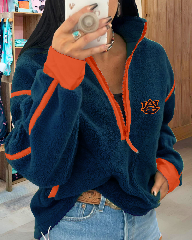 AUBURN Embroidery Half Zip Top
