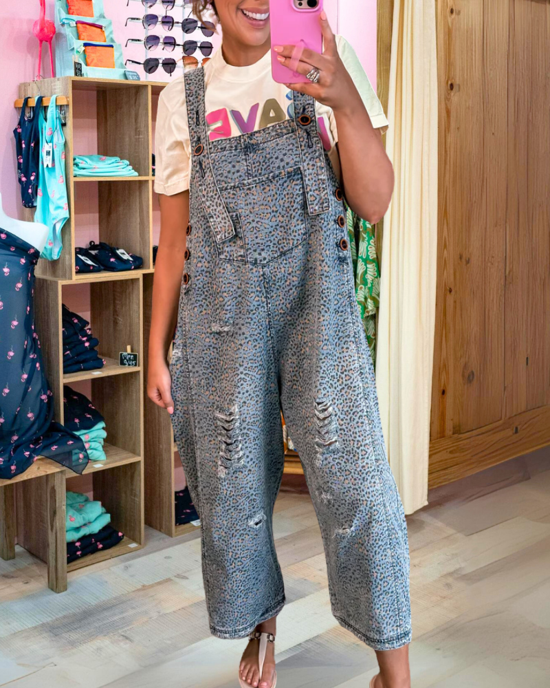 Stylish Leopard Distressed Jumpsuit