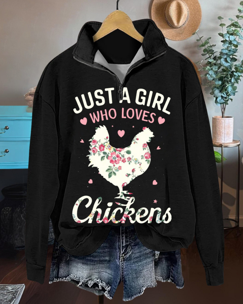 Playful Chicken Print Thanksgiving Sweatshirt