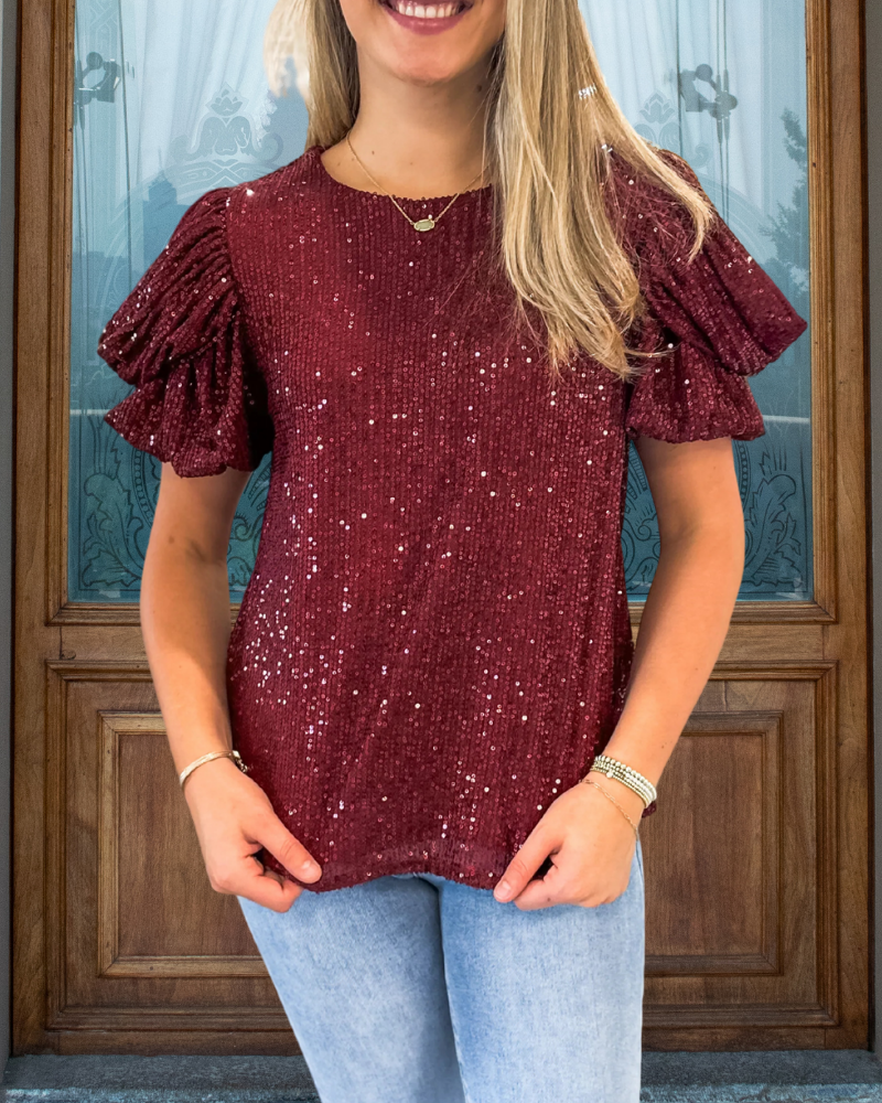 Sparkling Sequin Puff Sleeve Top