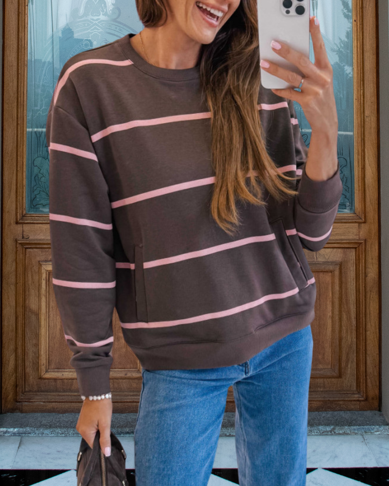 Colorblock Striped Crew Neck Sweatshirt