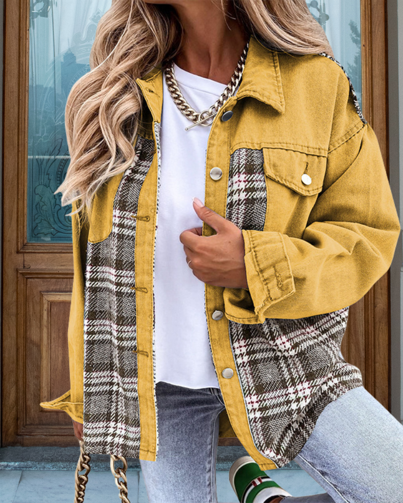 Trendy Plaid Patchwork Denim Jacket