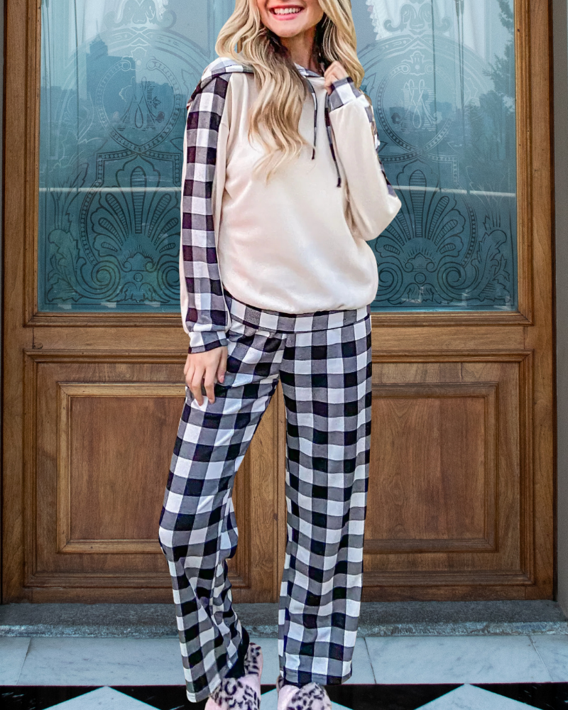 Fashionable Plaid Hooded Set