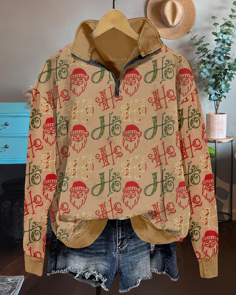 Playful Christmas Santa Half Zip Sweatshirt