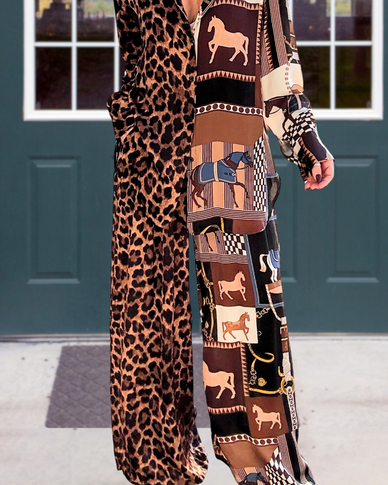 Leopard Horse Satin Wide-Leg Pants