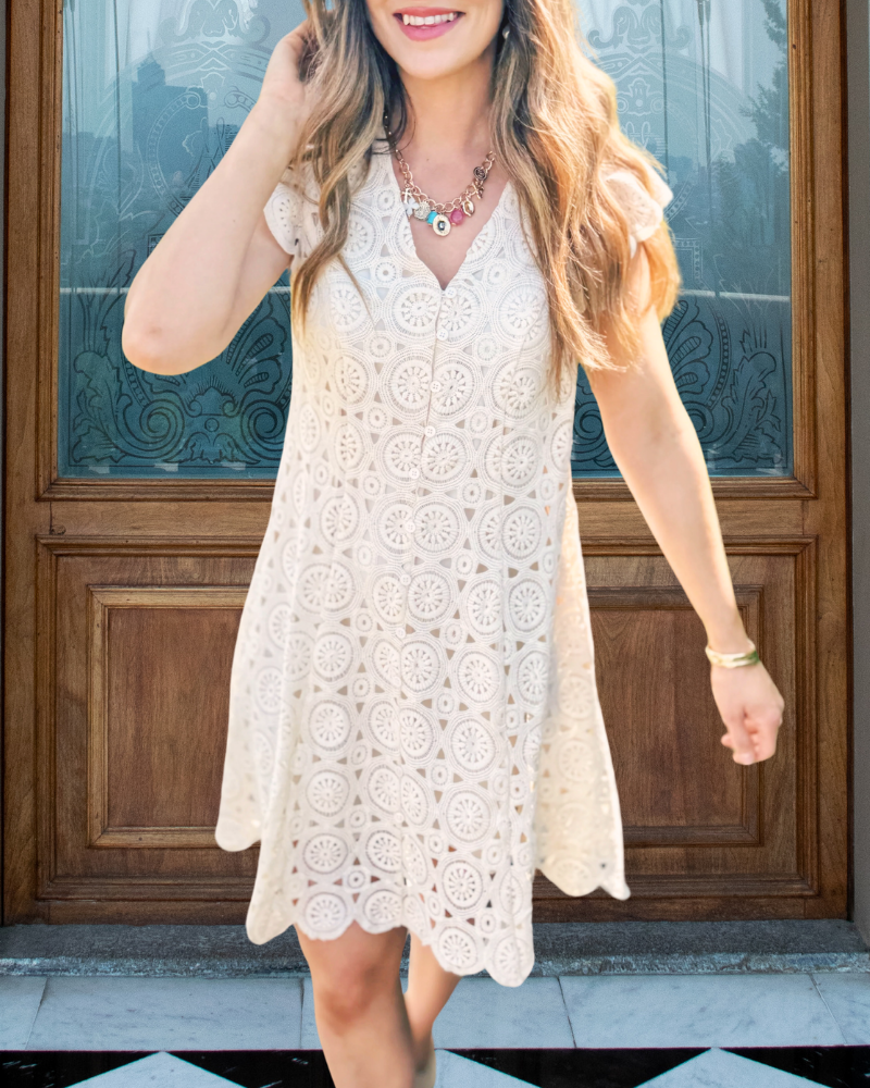 Geometric Floral Cutout Shirt Dress