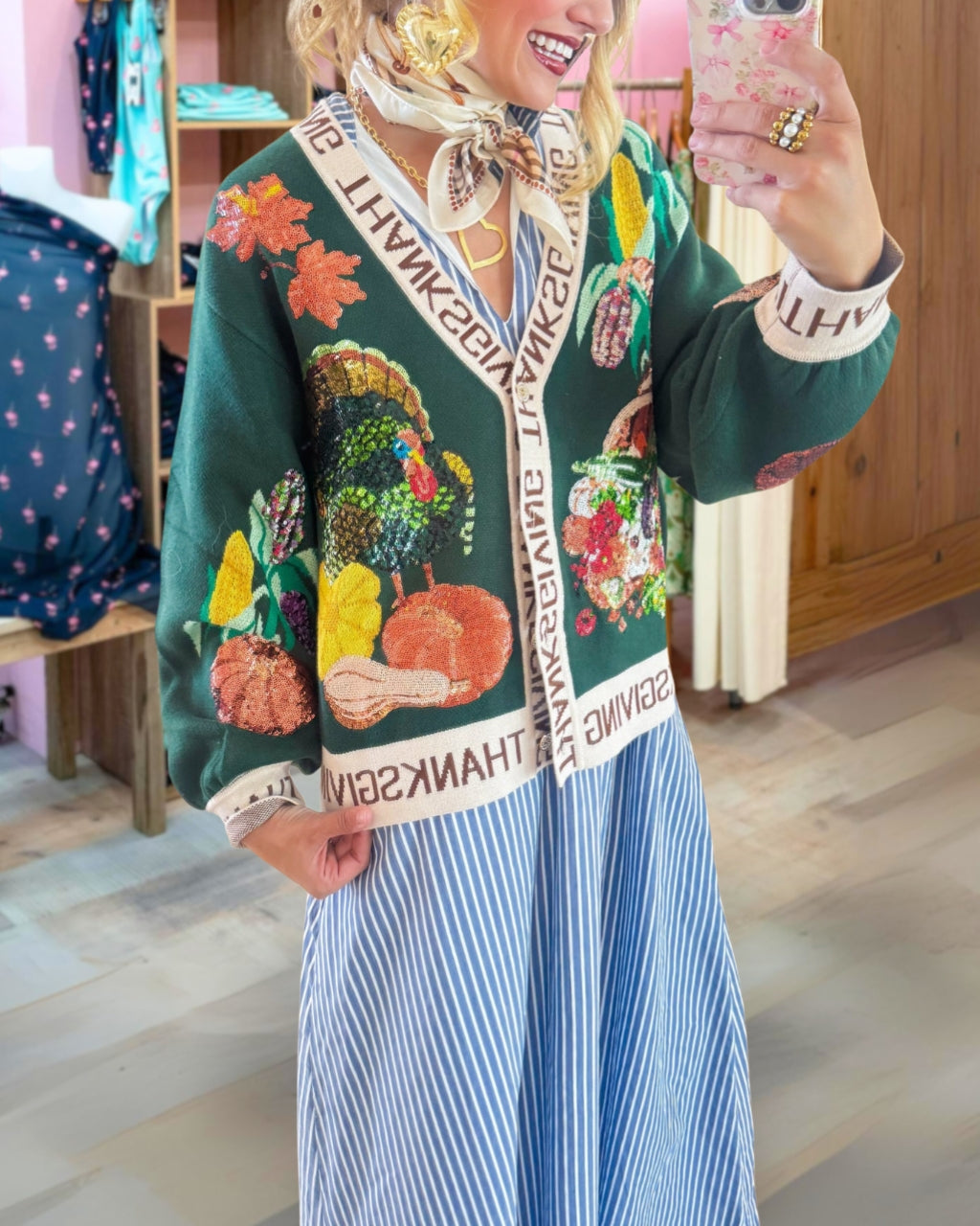 Trendy Thanksgiving Sequin Cardigan