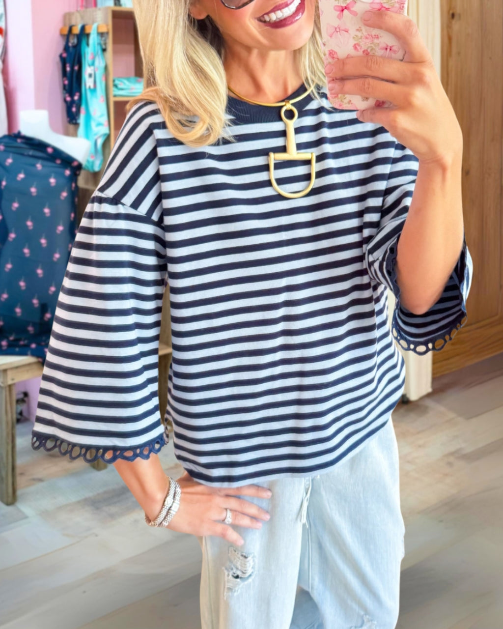 Stripe Lace Trim Top