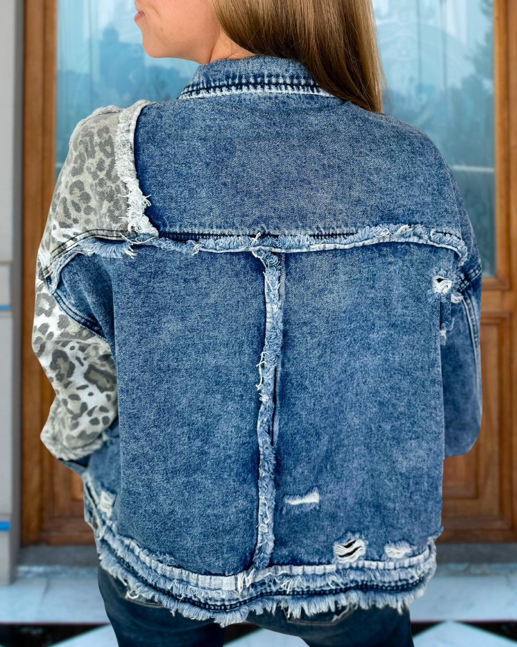 Retro Distressed Leopard Denim Jacket