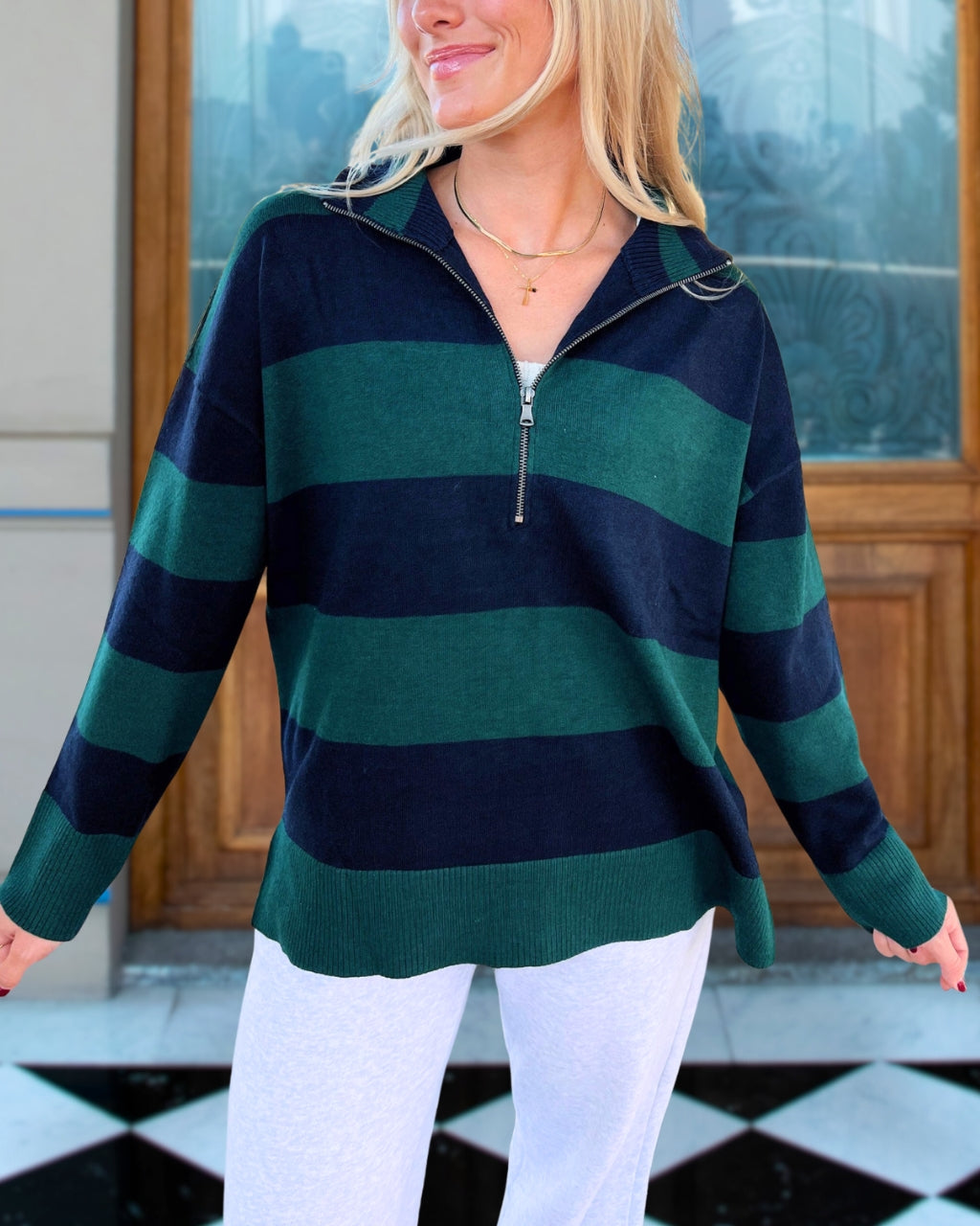 Stylish Striped Quarter Zip Sweatshirt