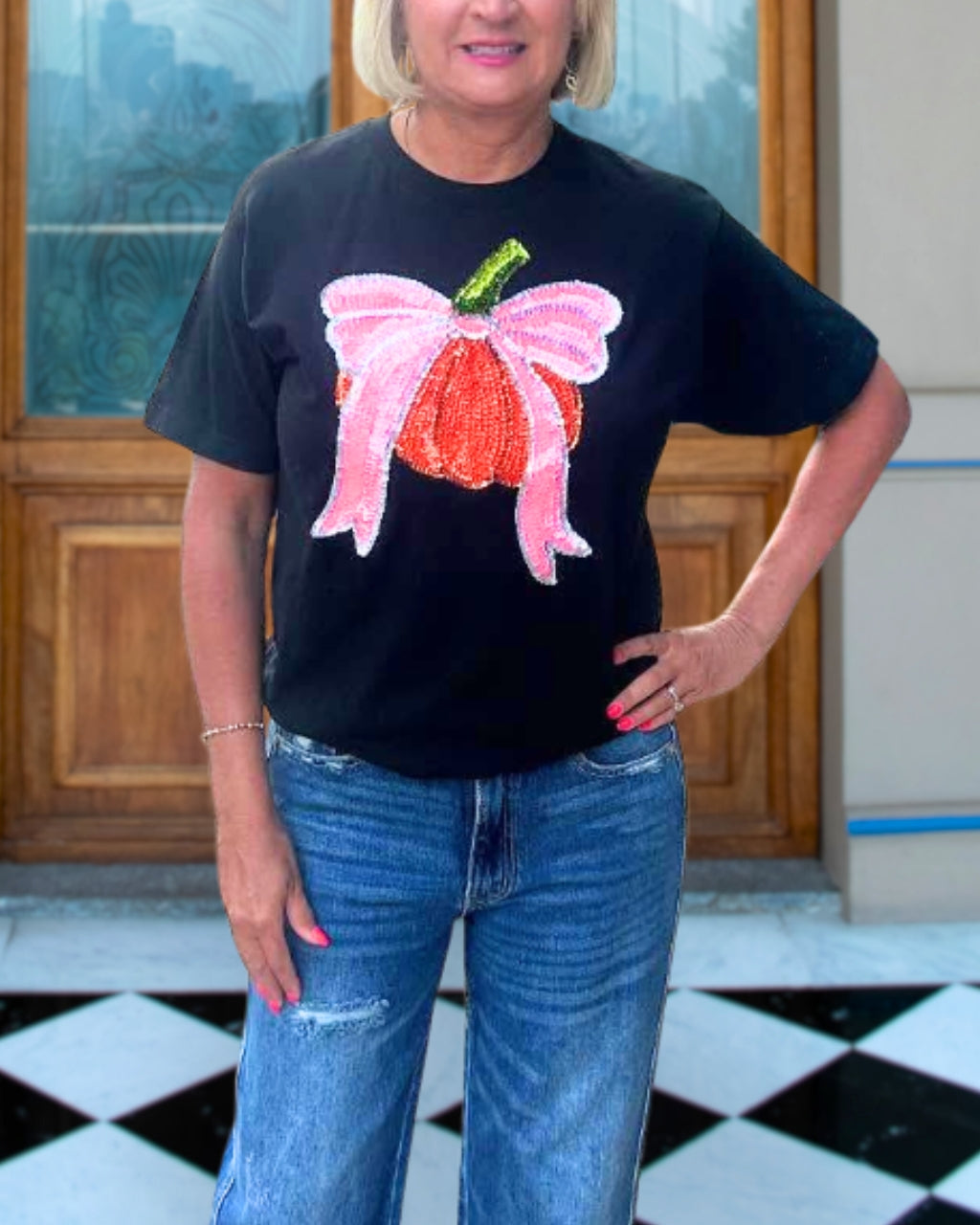 Fun Bow Pumpkin Sequin Tee