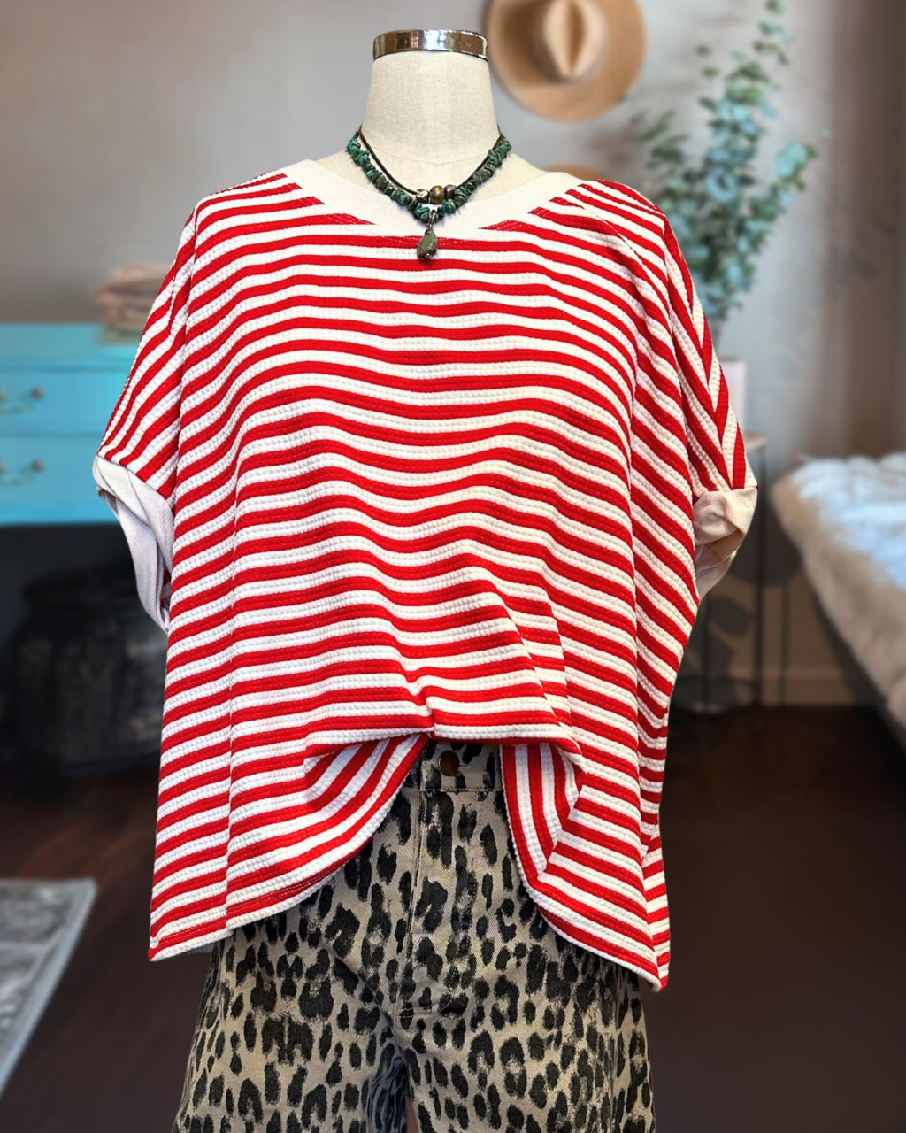 Contrast Trim Woven Stripe Tee