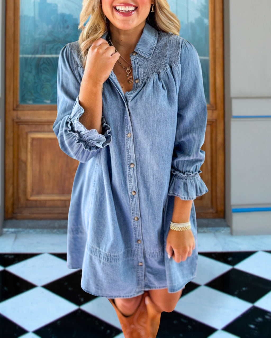 Chic Washed Denim Tunic Dress