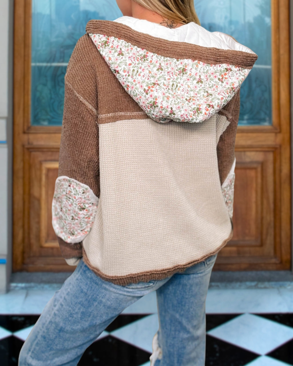 Boho Floral Patchwork Hoodie Jacket