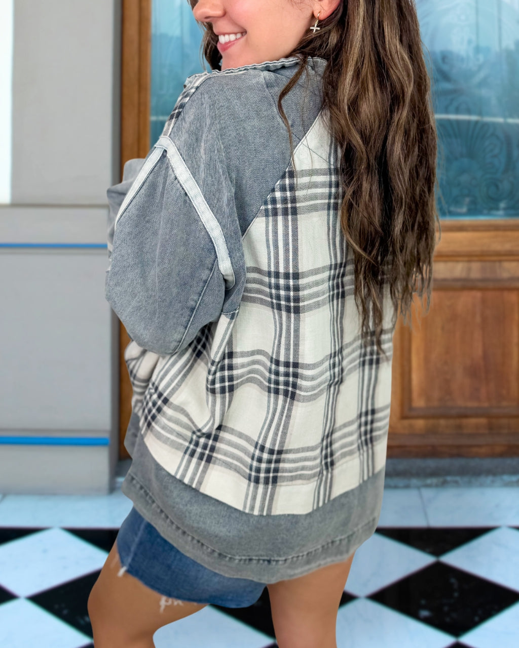 Stylish Plaid Denim Patchwork Jacket