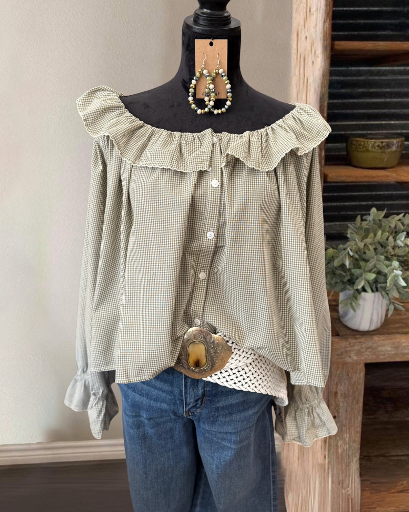 Daily Ruffled Shoulder Plaid Top