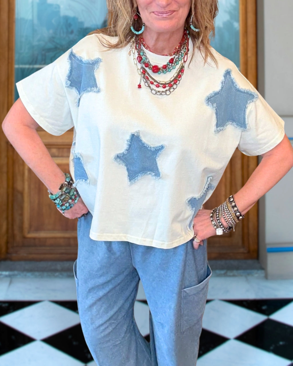 Denim Star Patch Top