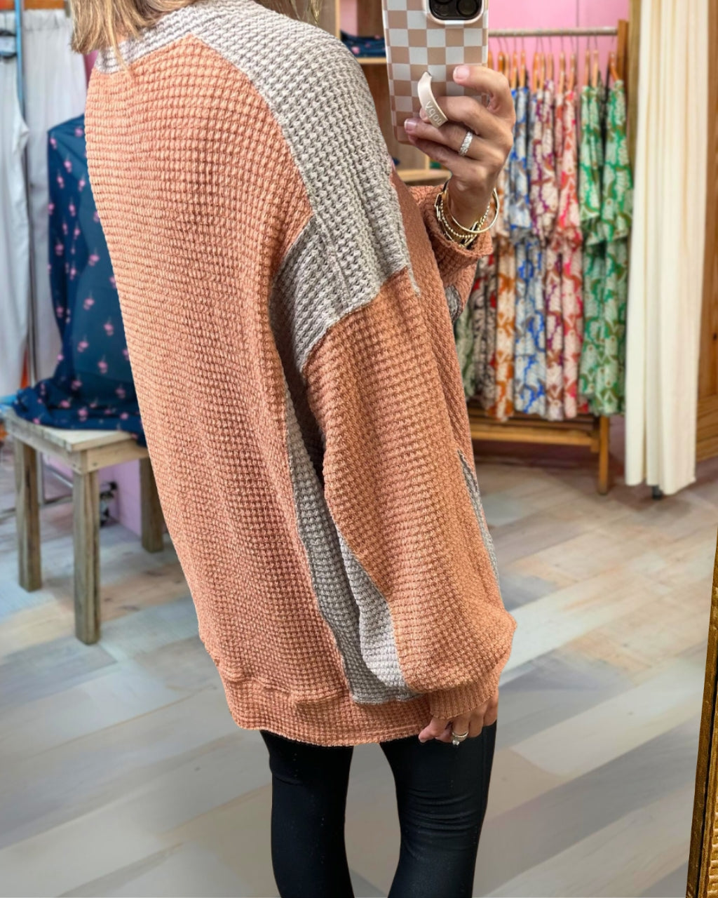 Waffle Color Block Sweatshirt