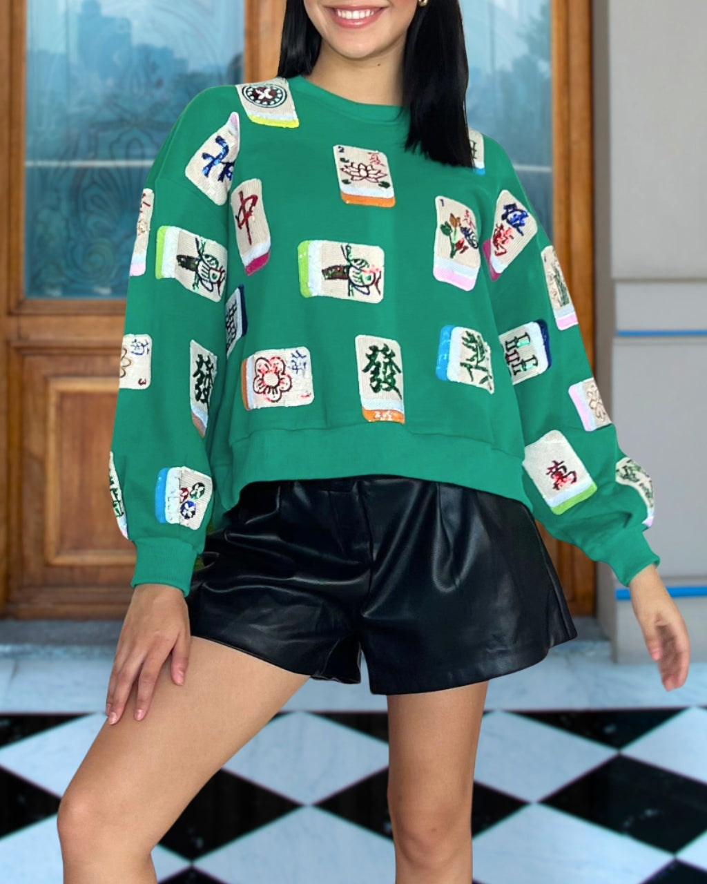 Relaxed Sequin Mahjong Sweatshirt