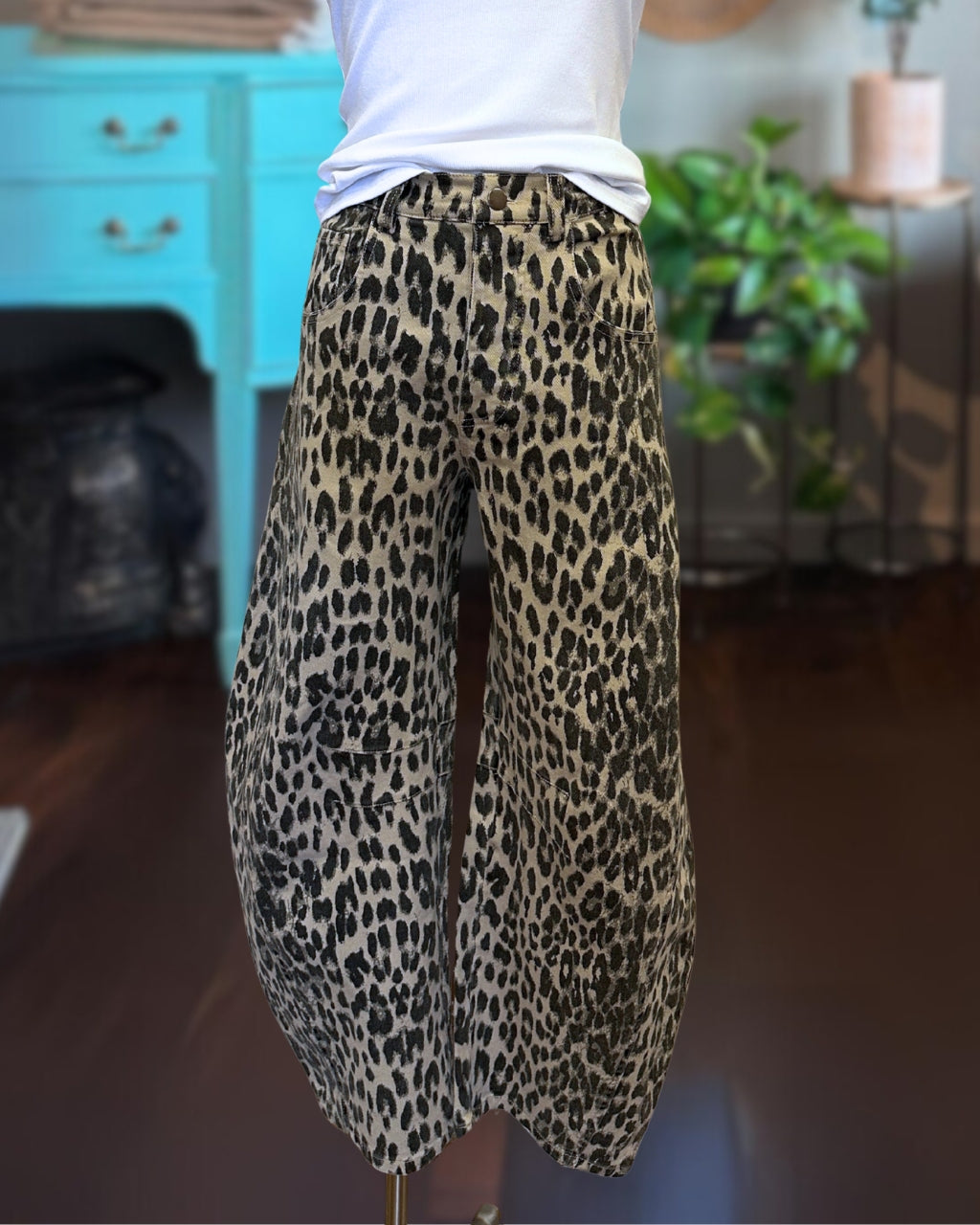 Wild Leopard Barrel Leg Jeans