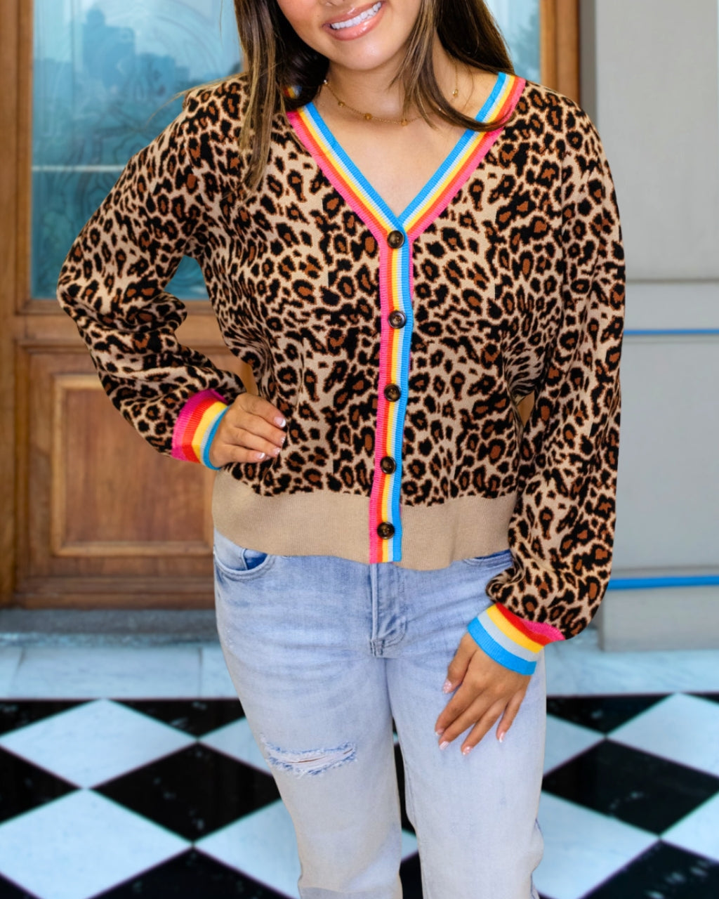 Trendy Leopard Print Colorblock Cardigan