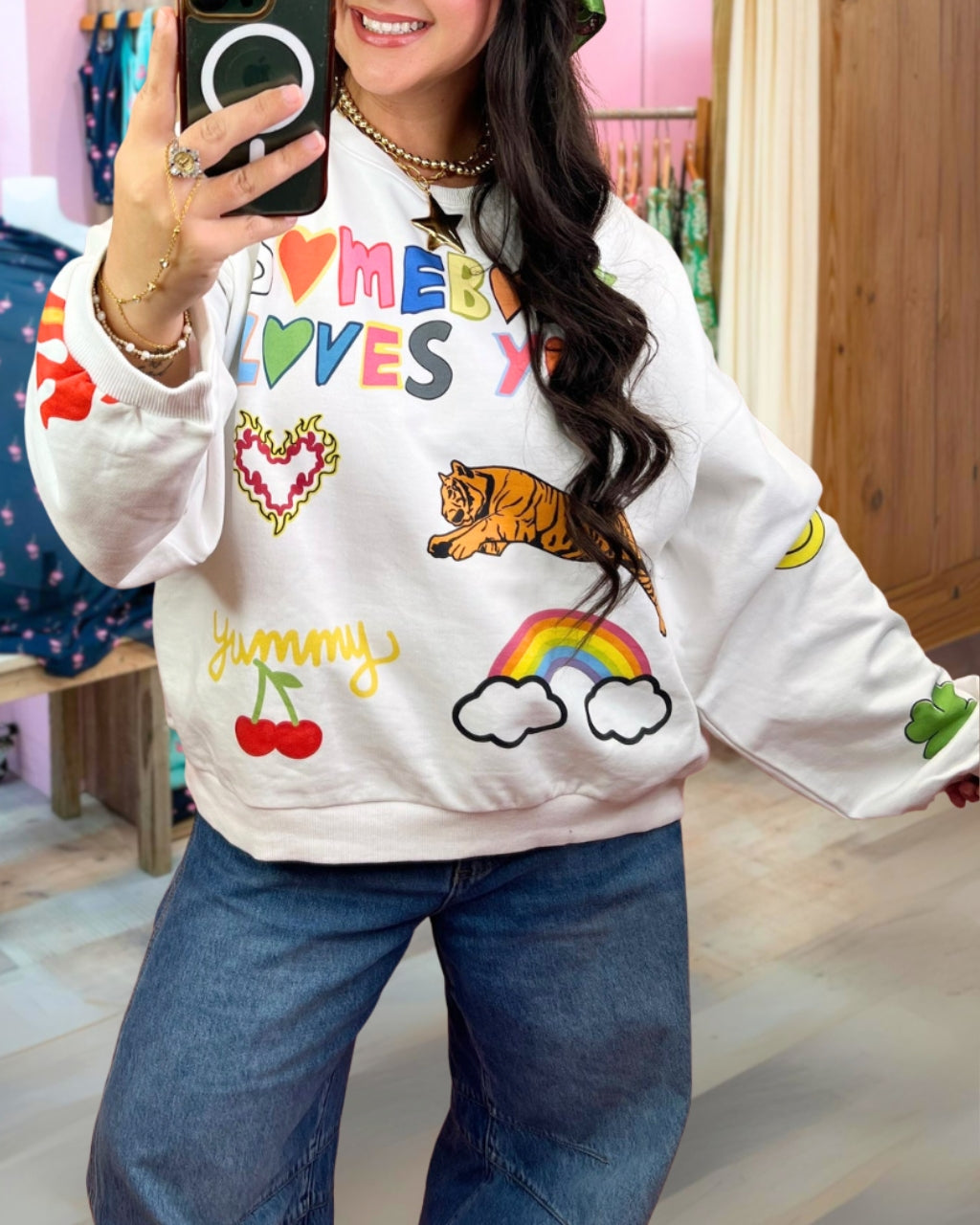 Playful Somebody Loves You Graphic Sweatshirt