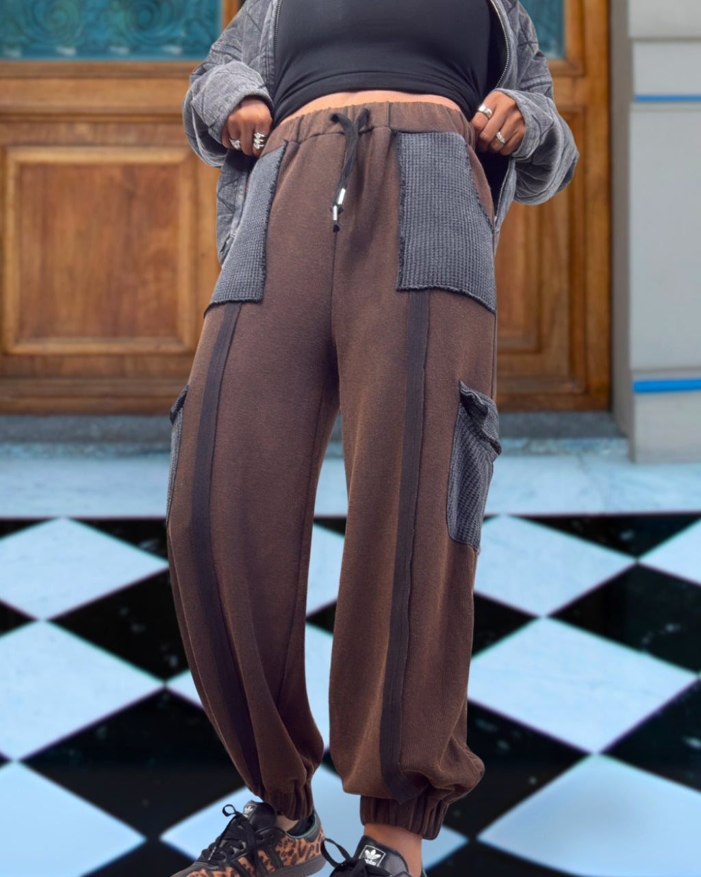 Trendy Waffle Patchwork Joggers