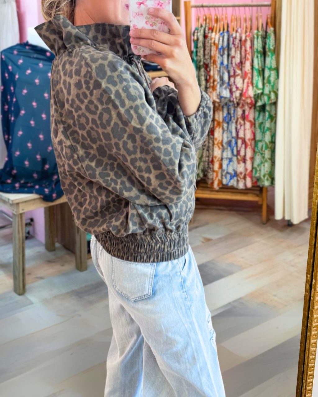 Washed Leopard Zip Up Jacket