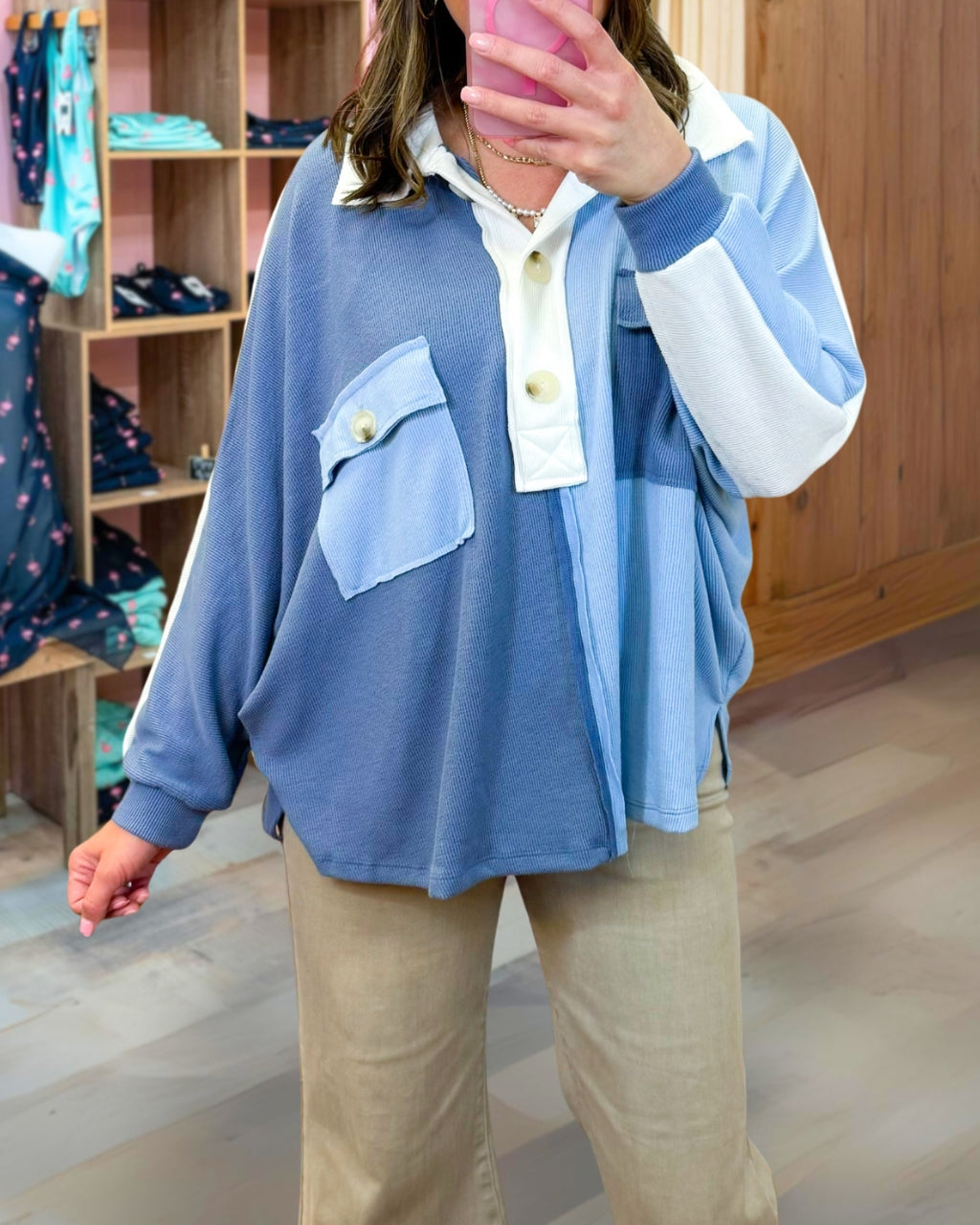 Chic Colorblock Henley Top